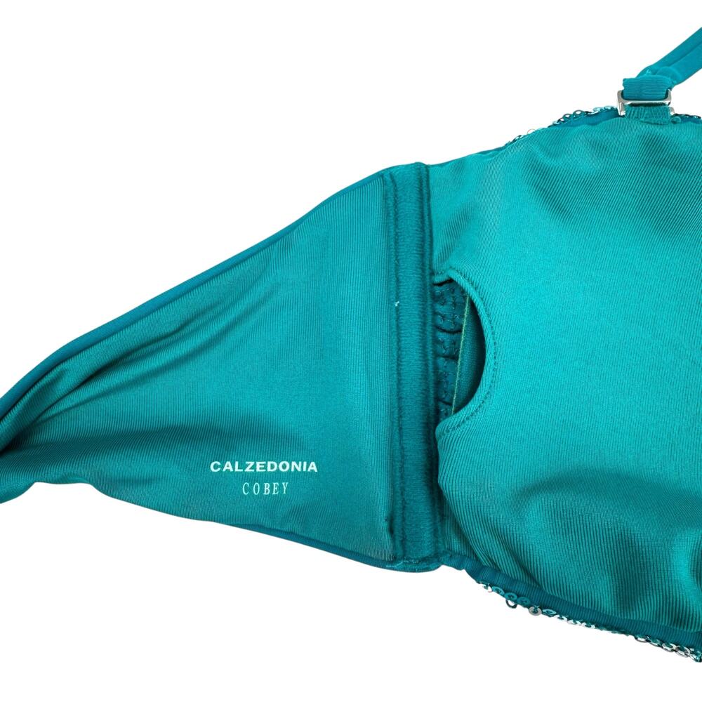 Calzedonia Sz 38 Cobey Teal Blue Sequin Bandeau Swimsuit Bikini Top - Picture 8 of 11